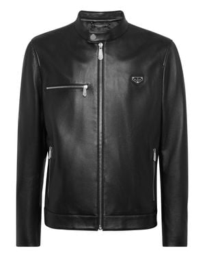 Philipp Plein Leather Biker Jacket - Black