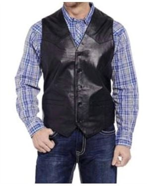Cripple Creek Five Button Genuine Nappa Lamb Leather Vest - Blue
