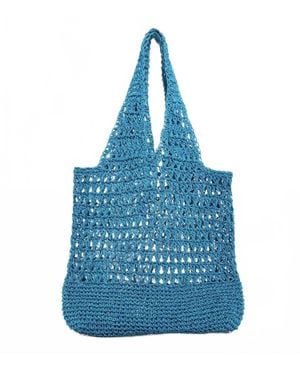Aqua Handcrafted Crochet Tote Bag - Blue