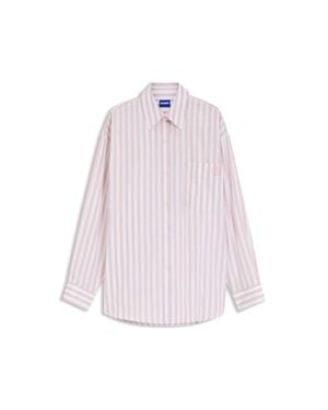 HUGO Striped Cotton Oversized-Fit Blouse With Happy Logo - Pink