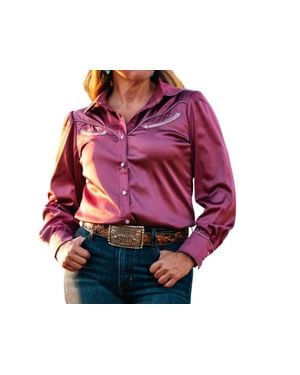 CRAZY CONSUELA Frisco Satin Long Sleeved Pearl Snap Shirt - Red