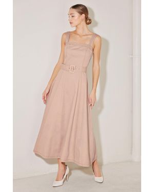 TRUEDAMES Elevated Neutral Blush Woven Midi Dress - Pink