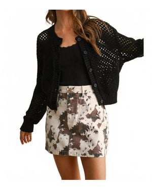 Miou Muse Crochet Knitted Buttondown Cardigan - Black