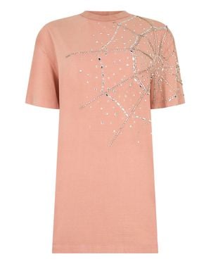 Philipp Plein T-Shirt Dress Spiderweb Strass - Pink