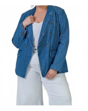 Tanya Taylor Michelle Denim Long Sleeve Blazer - Blue