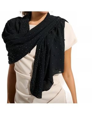 Joseph Ribkoff Chiffon Rectangular Scarf With Rhinestones And Pearls - Black