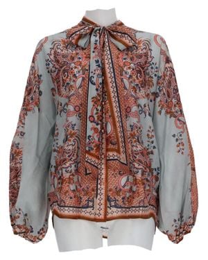 Zimmermann Aster Intricate Floral Silk Blouse - Gray