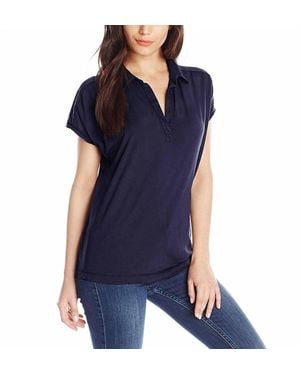 Three Dots Cap Sleeve Polo Shirt - Blue