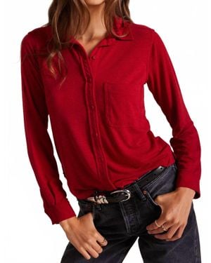 Bobi Long Sleeve Button Front Shirt - Red