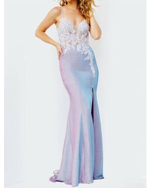 Jovani Embroidered Bodice Fitted Prom Dress - Blue