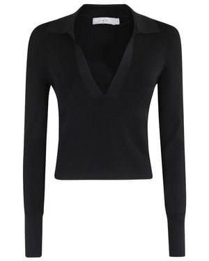 IRO Fitted Long-Sleeve Top With Deep V-Neckline - Black