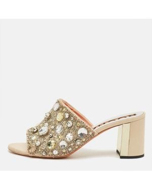 Rochas Suede Crystal Embellished Slide Sandals - Natural