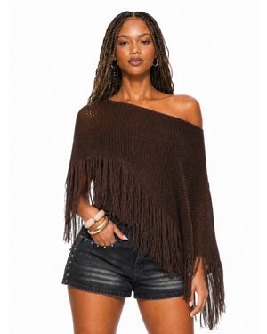 Forever 21 Fringe Crochet Knit Poncho - Black