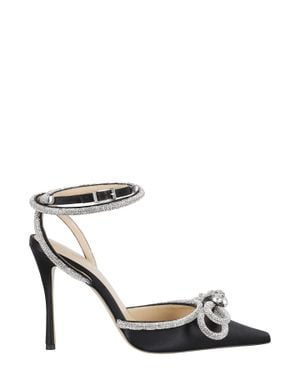 Mach & Mach Silk Satin Rhinestone-Trim Leather Sandals - Black