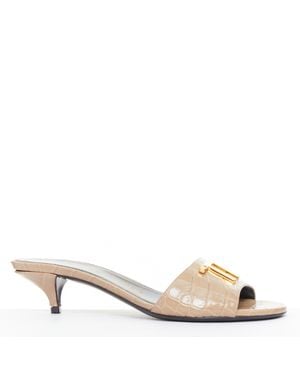 Tom Ford Croc Embossed Leather Sandal - Natural