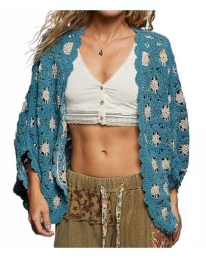 Pol Floral Crochet Cardigan - Blue