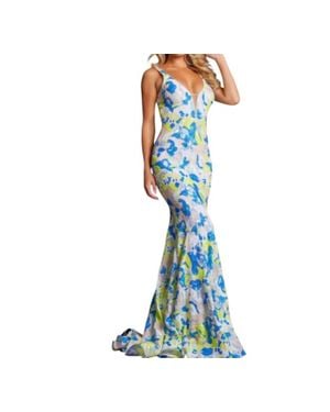 Jovani V-Neck Sequin Dress - Blue