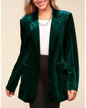 Haptics Curvy Solid Velvet Blazer Jacket - Green