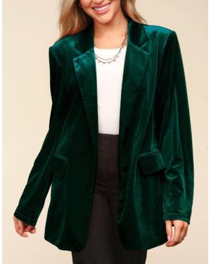 Haptics Curvy Solid Velvet Blazer Jacket - Green