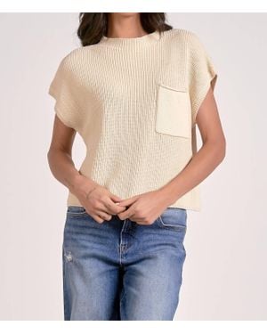 Elan Sweater Cap Sleeve Crew Neck Top - Blue