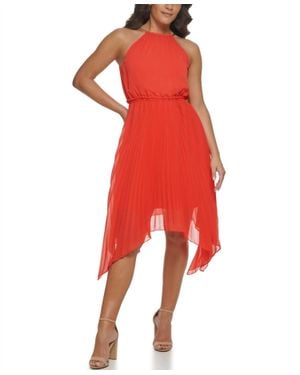 Kensie Pleated Asymmetrical Dress - Red