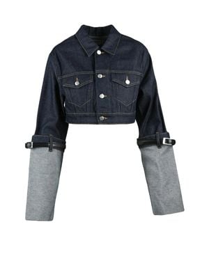 Coperni Cotton Leather Short Denim Jacket - Blue