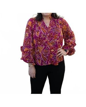Fate Print With Lurex Chiffon Ruffle Detail Blouse - Red