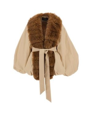ROTATE BIRGER CHRISTENSEN Tailored Faux-Fur Collar Peplum Jacket - Natural