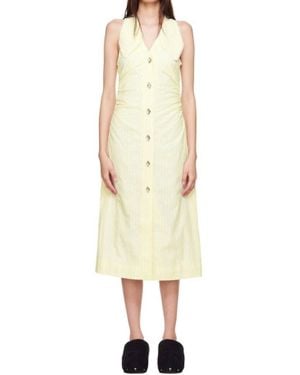 Ganni Seersucker Midi Dress - Yellow