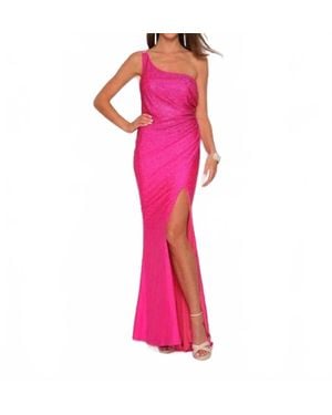 Dave & Johnny One-Shoulder Long Prom Dress - Pink
