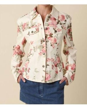 Olivaceous Ciara Denim Floral Shirt Jacket - Natural