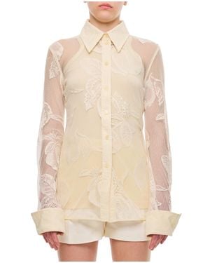 Sportmax Lace Detail Shirt With Pointed Collar And Buttoned Cuffs - Natural