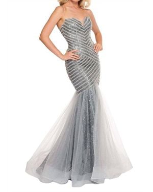 Rachel Allan Long Formal Mermaid Dress - Gray