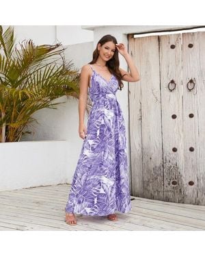 TRUEDAMES Summer Sexy Fashion Bohemian Print V-Neck Suspender Dress - Purple
