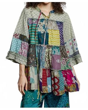 Pol One Of A Kind Patch Work Tunic Top - Blue