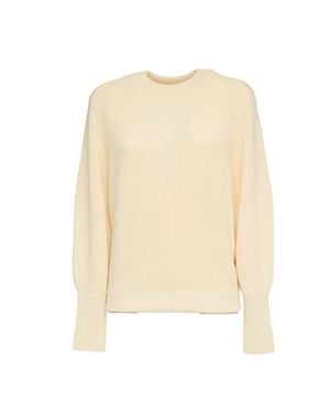 Victoria Beckham Crewneck Ribbed Knit Regular Sweater - Natural