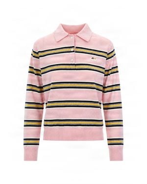 Fiorucci Striped Ribbed Merino Wool Polo Shirt - White