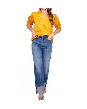 Ivy Jane Suede Puff Sleeve Top - Blue