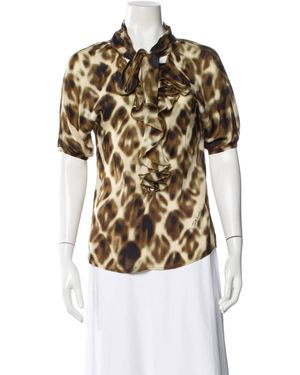 Just Cavalli Pre-Loved Print Blouse With Ruffle Front Trim And Neck Tie - White