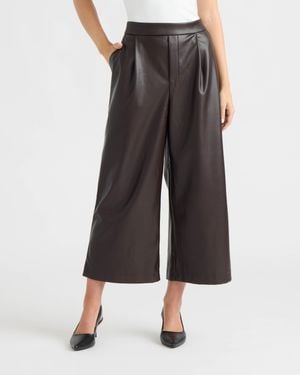 Ellen Tracy Vegan Leather Pleated Culottes - Black