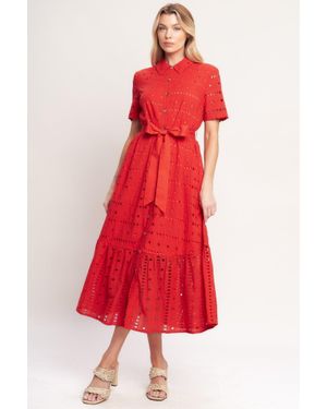 TRUEDAMES Power Scarlet Woven Eyelet Midi Dress - Red