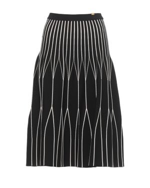Elisabetta Franchi Knee-Length Viscose Skirt With Geometric Pattern And Elastic Waistband - Black
