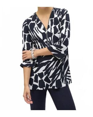 Joseph Ribkoff Bold Print Silky Knit Flared Sleeve Tunic Top - Blue