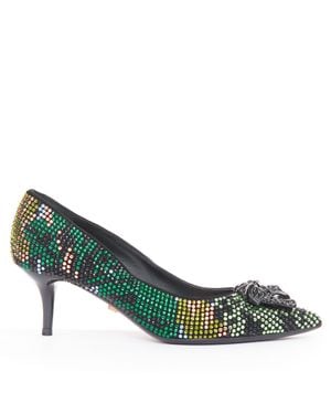 Versace 2015 Palazzo Camouflage Rhinestone Crystal Medusa Pumps Eu36 Us6 - Green