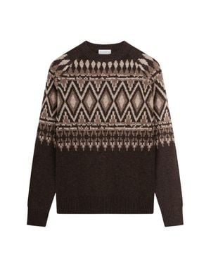 Ballantyne Intricate Geometric Pattern Crew Neck Sweater - Brown