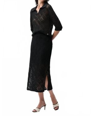 Joseph Ribkoff Cotton Blend Open Stitch Pencil Skirt - Black