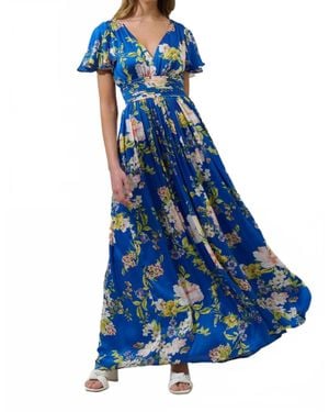 Sugarlips Solary Floral Eloray Pleated Maxi Dress - Blue