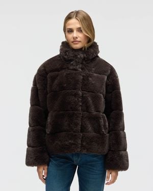 NVLT Wide Stripe Faux Fur Jacket - Black