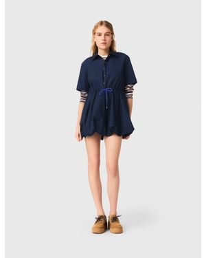 Maje Short-Sleeved Cotton Bubble Dress - Blue