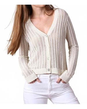 Minnie Rose Linen Cotton Blend Pointelle Cardigan - White